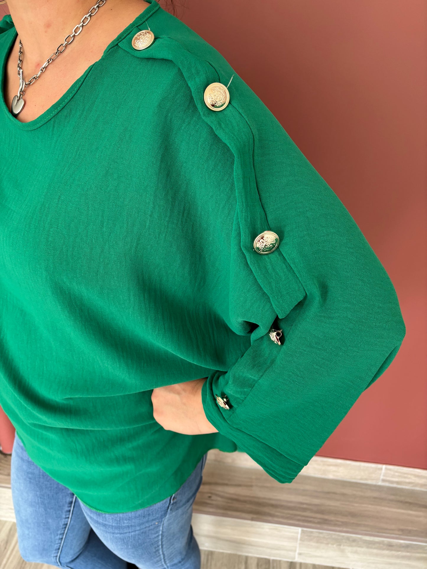 Blouse boutons verte