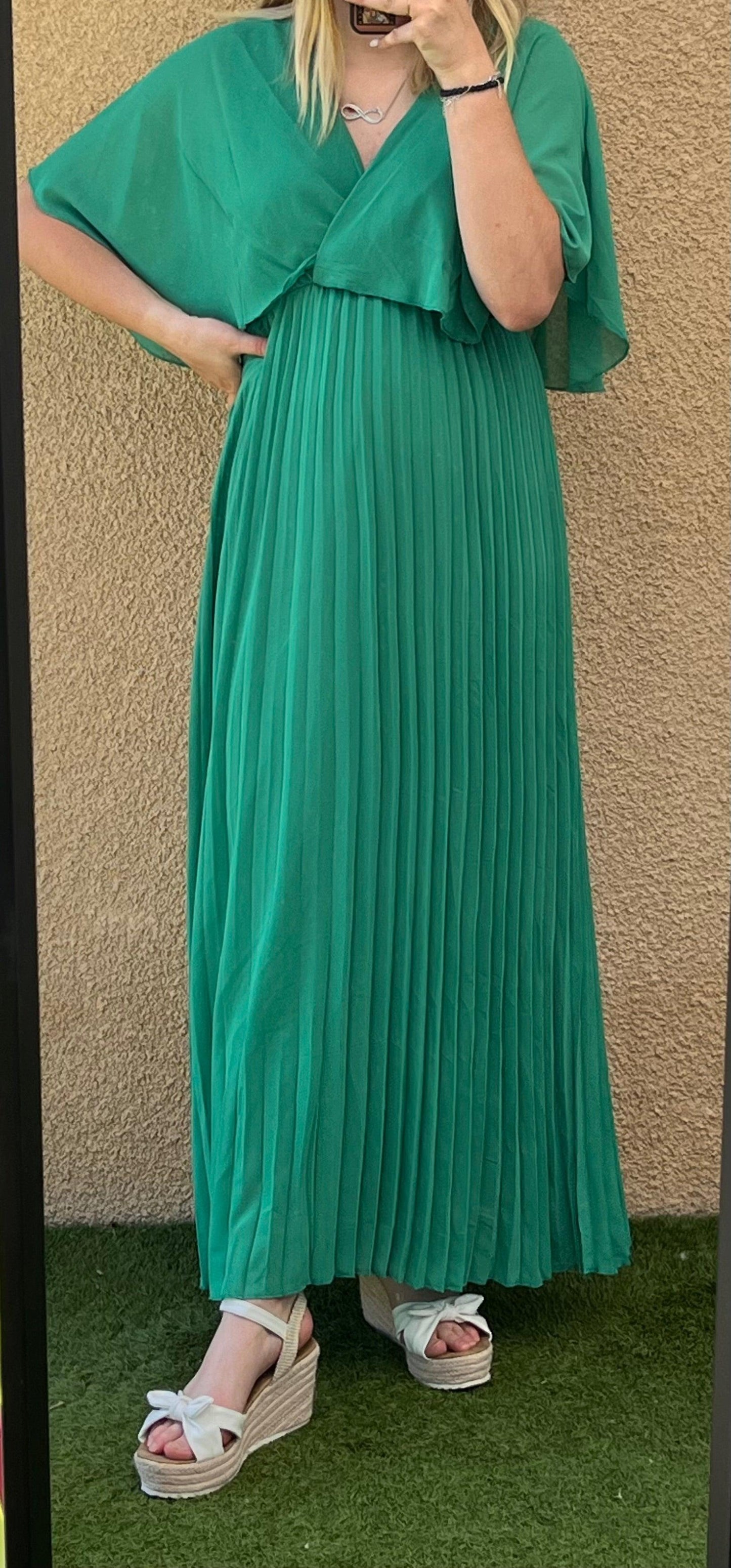 Robe plissé vert Becca - Seizecollection