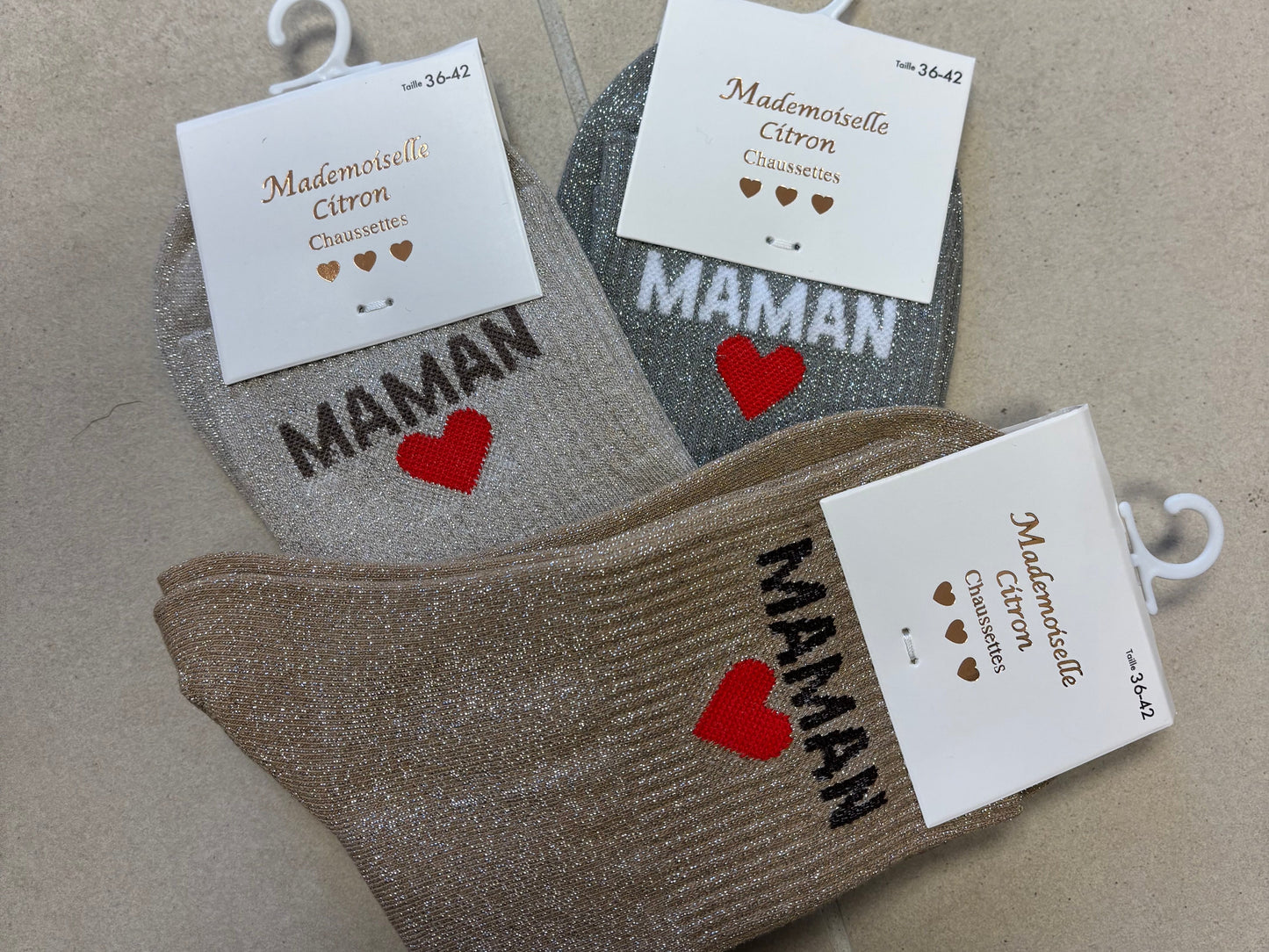 Chaussette pailletée « MAMAN »