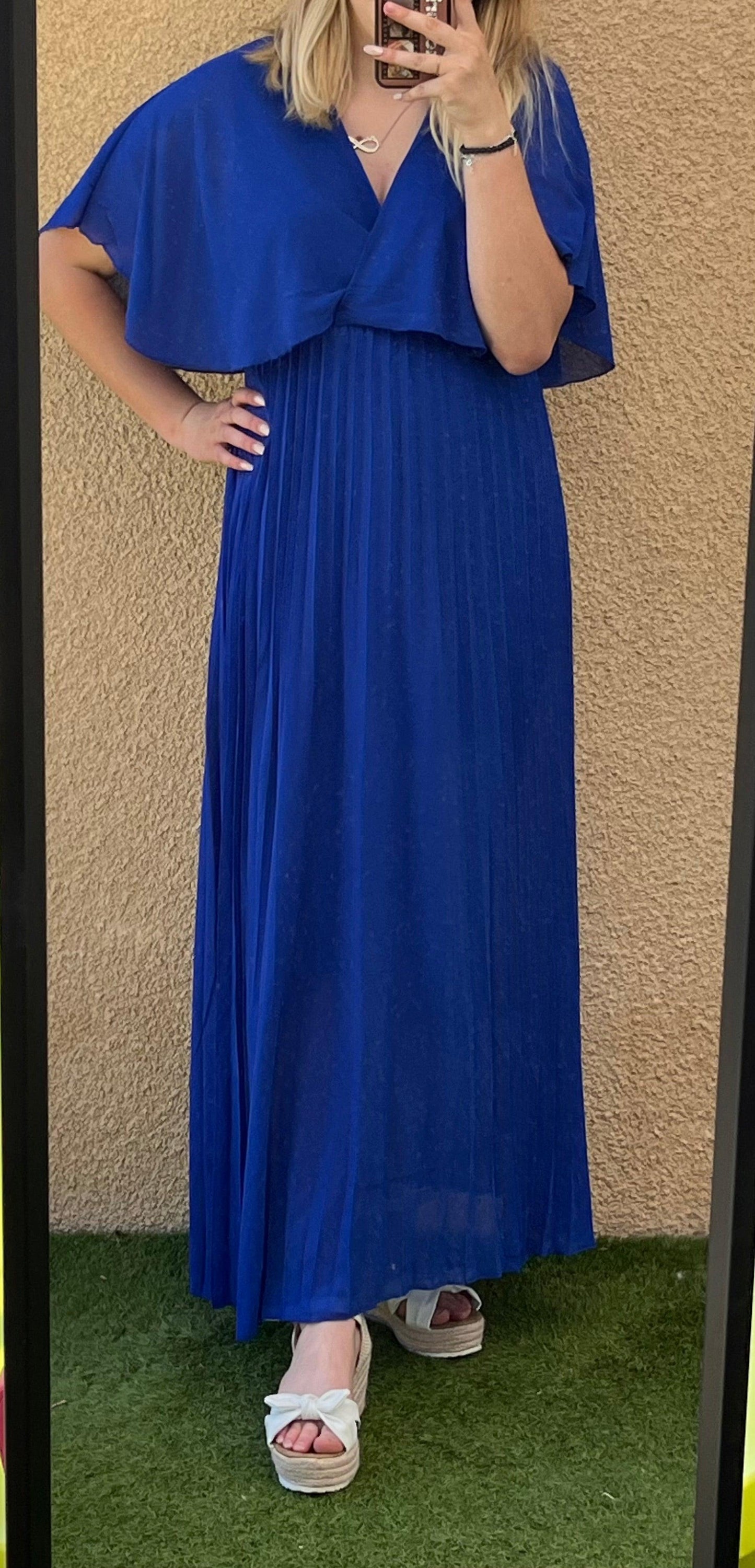 Robe plissé bleu Becca - Seizecollection