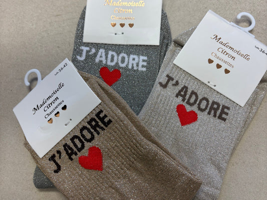 Chaussette pailletée « J’ADORE »