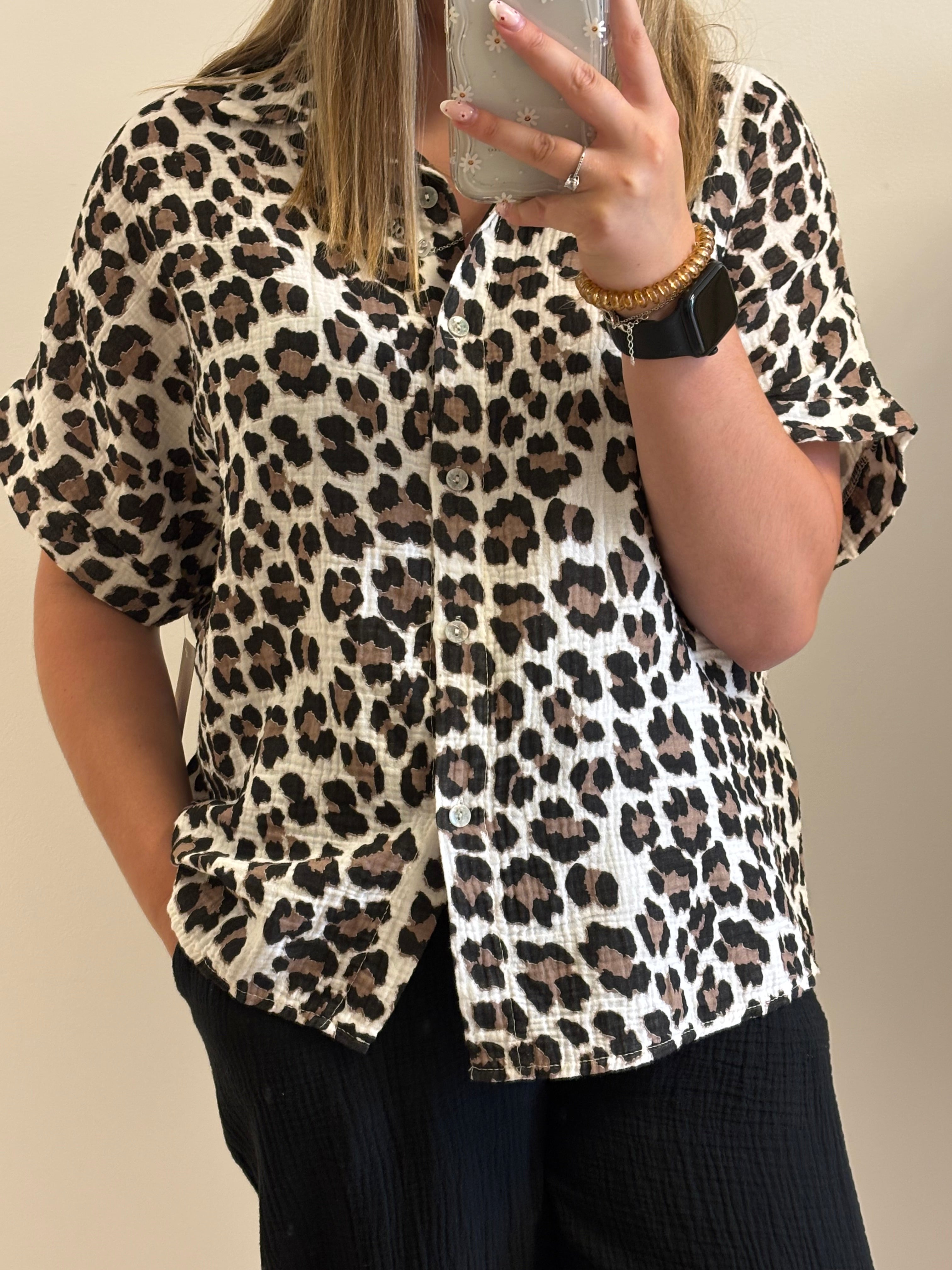 chemise gaz de coton léopard