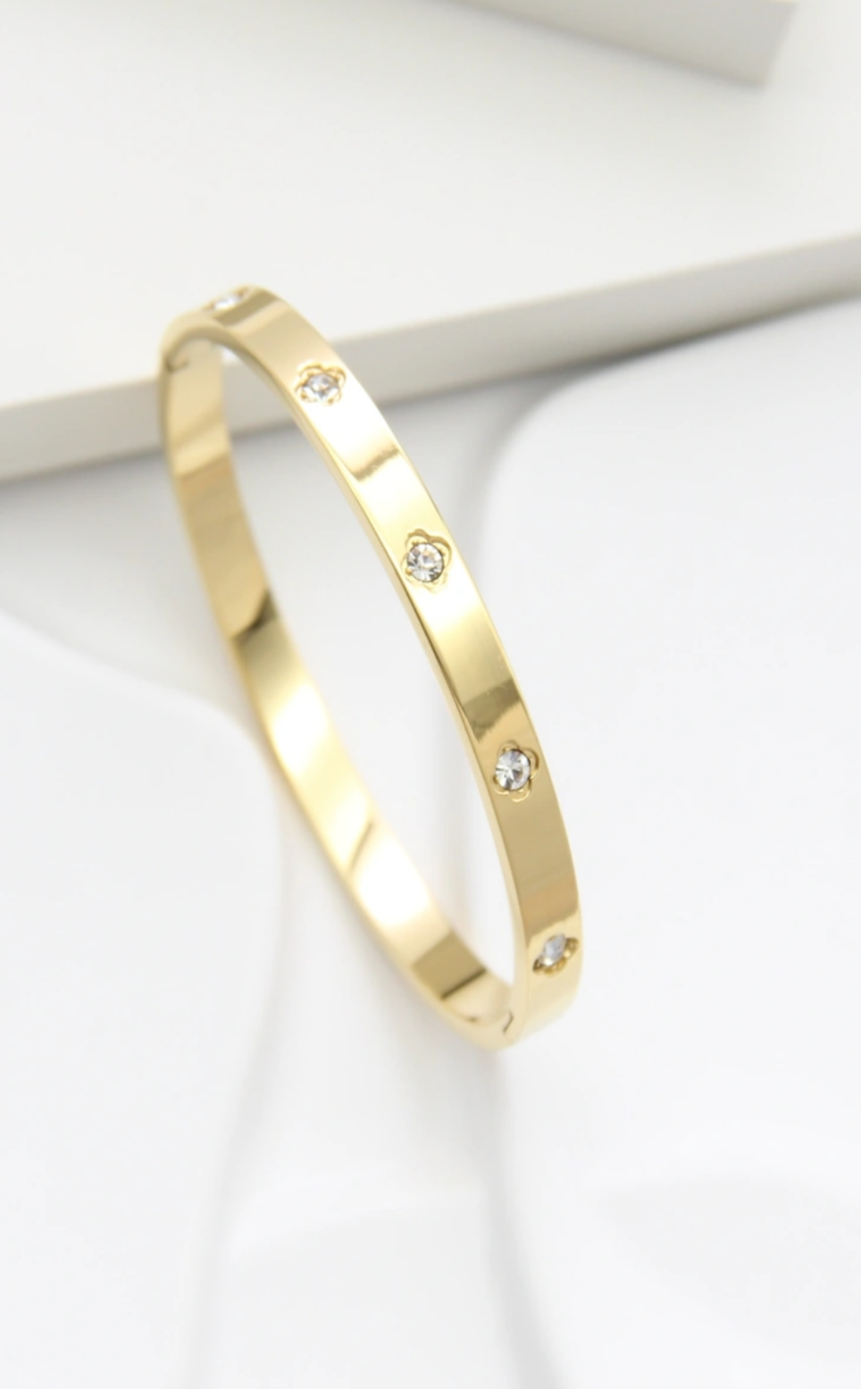 Bracelet Jonc Strass en Acier Inoxydable Doré