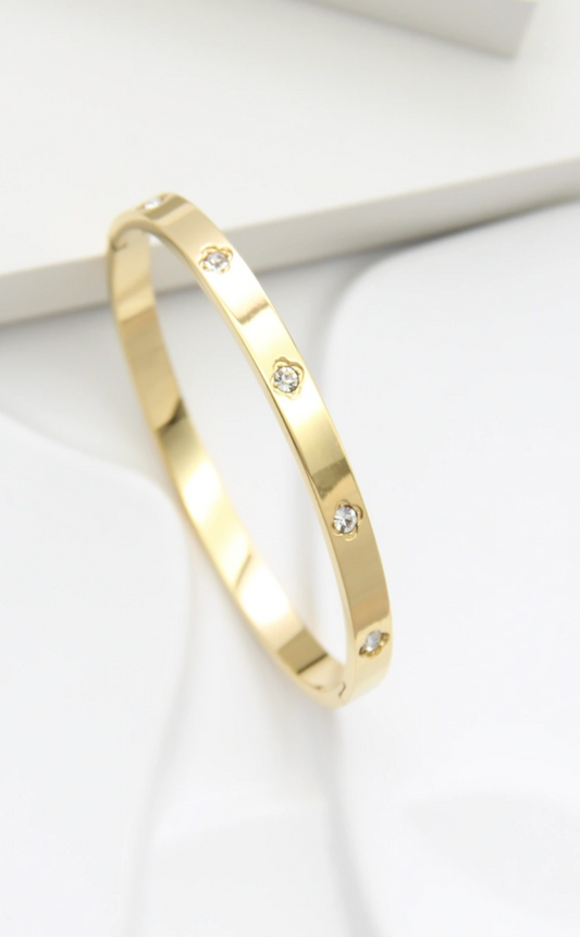 Bracelet Jonc Strass en Acier Inoxydable Doré