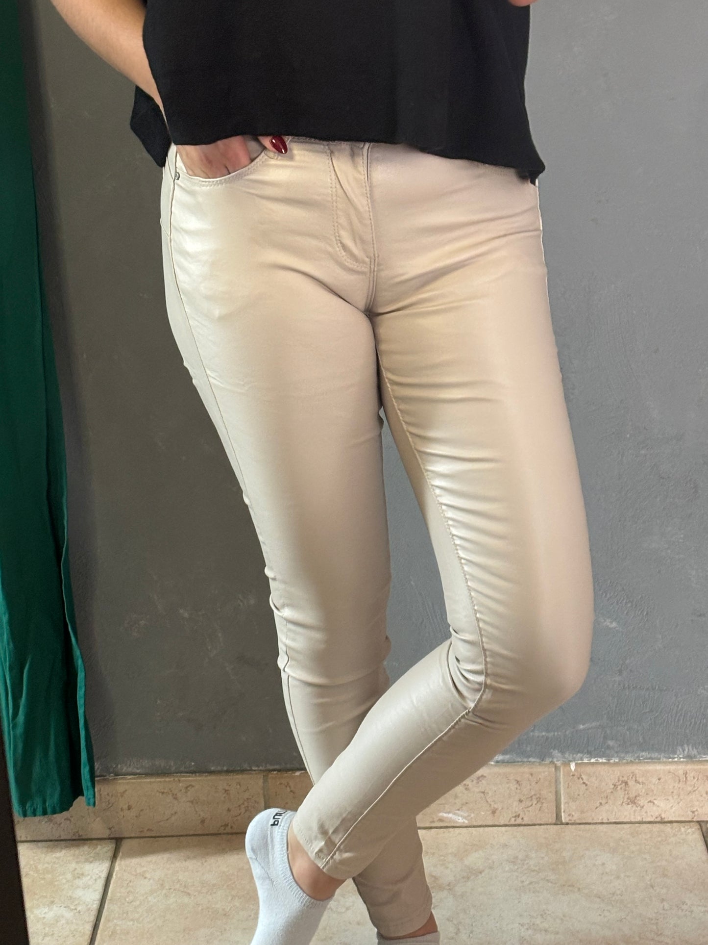 Jean similicuir ivoire