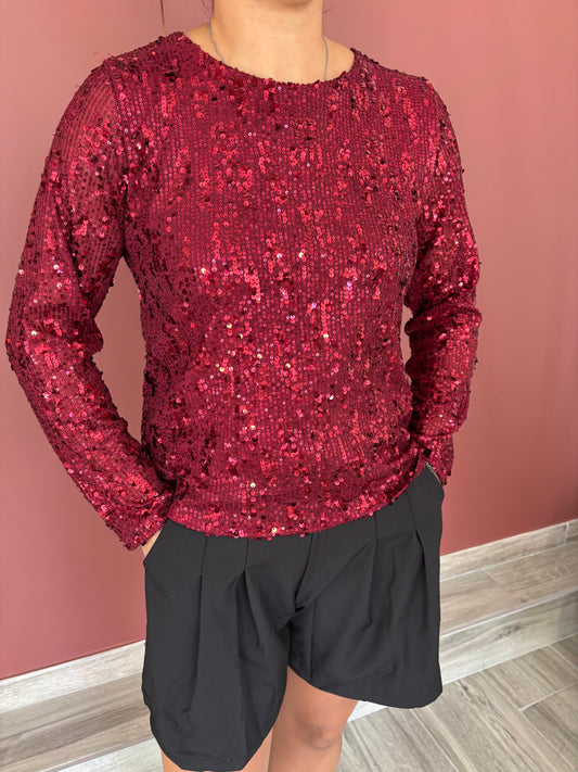 Blouse à paillettes bordeaux