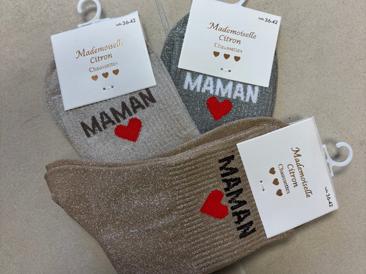 Chaussette pailletée « MAMAN »