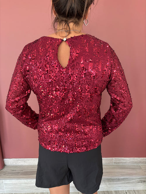 Blouse à paillettes bordeaux
