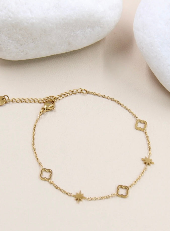 Bracelet Trèfle et Étoile en Acier Inoxydable